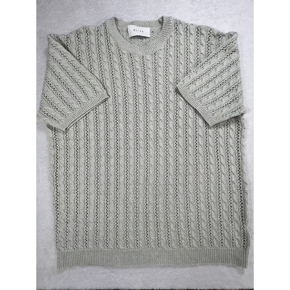 OLIVE Sage Green Cable Knit Sweater Womens Cotton Open Knit Lightweight Boho...